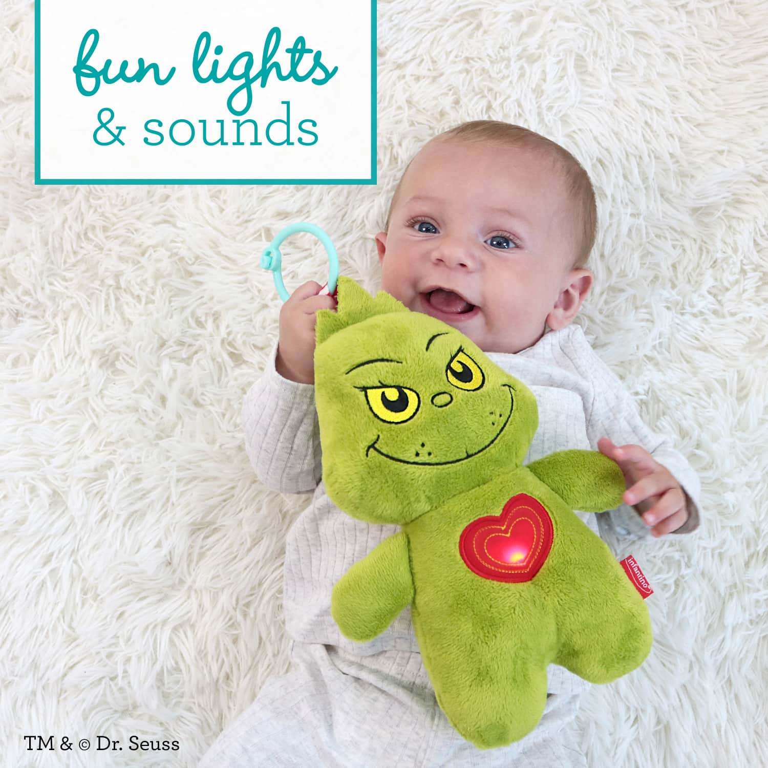 Infantino Musical Light-up Pal - The Grinch, 9.4-inch Holiday Light-Up Plush with Sounds and Melodies