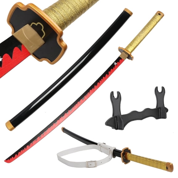 41 inches Bamboo Wooden Sword Tsugikuni Yoriichi with White Belt and Holder Stand