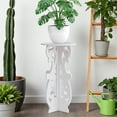 thumbnail image 3 of Clearance! Farmhouse Round Side Table Rustic Wooden end Table with Carved Legs Boho Accent Table Beside Table for Living Room Bedroom Plant Stands Shelf Holder White, 3 of 3