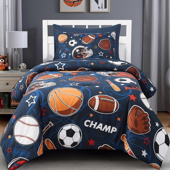 Juego de ropa de cama Twin para niños Wink Deer, deportes y pelotas, brillo en la oscuridad, suave, 5 piezas