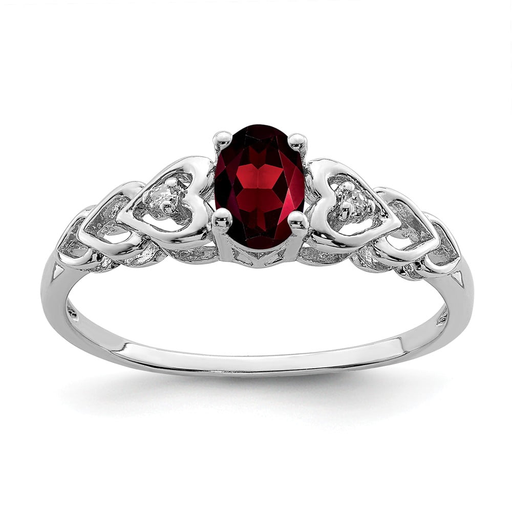 Solid 925 Sterling Silver Oval Round Red Simulated Ruby and White Diamond Prong Set Solitaire Pendant .02 cttw