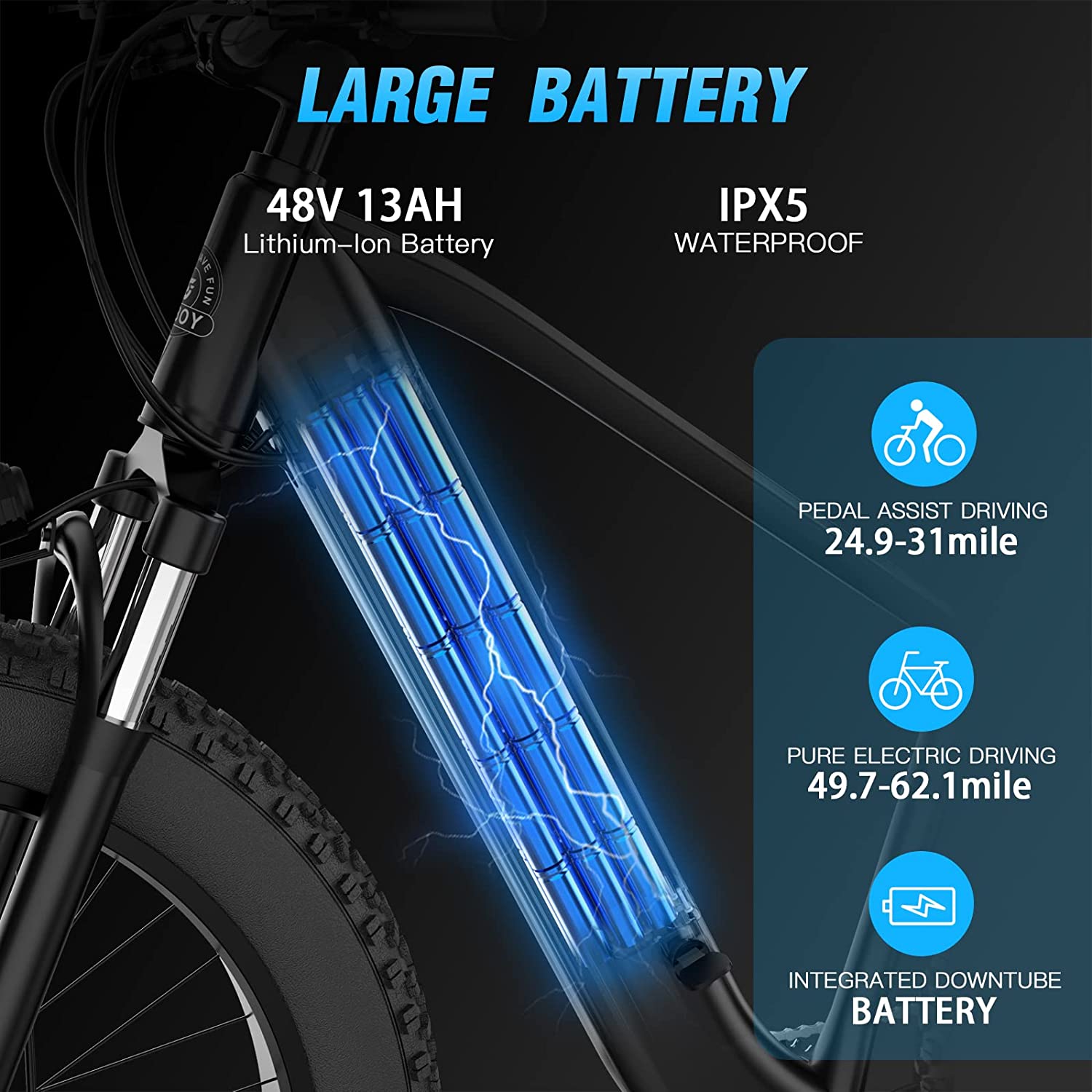 Hiboy P6 Fat Tire Electric Bike, 26'' 4.0 Fat Tire Dirt Ebike Shimano 9 Speed Gears 750W Motor 48V 13Ah Lithium-Ion Removable Battery Snow Mountain City Adult Electric Bicycles, UL Certified - image 5 of 16