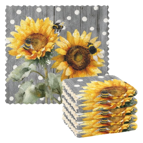 6 Pieces of Kitchen Towels 11x11Inch Kitchen Dish Cloths Kitchen Dish Towels Reuseable Cleaning Cloths Bee Sunflower