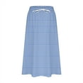 thumbnail image 5 of Striped Skirts for Women Midi Trendy Summer a Line Flowy Knee Length Skirt Drawstring Elastic High Waist Loose Skirt with Pockets Blue XL, 5 of 5
