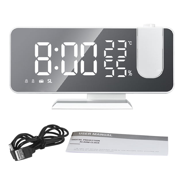 Reloj despertador Reloj de proyección de escritorio LED digital Sincronización ajustable Radio FM, Cuerpo blanco Número blanco kenally HA003400-03B