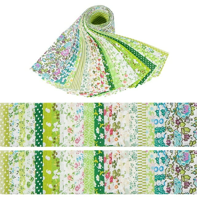 CUITING 40 Pcs Bandes de Tissu en Rouleau de Gelée pour Quilting Fournitures de Couture & Bricolage-2.6 Pouces Précoupés en Coton Parfaits pour Projets de Quilting Patchwork Floral Vert Feuille