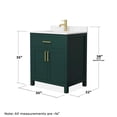 thumbnail image 5 of Wyndham Collection Beckett 30" Wood Single Bathroom Vanity in Green/Gold, 5 of 6