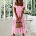 thumbnail image 5 of MYAOYI Women's Dresses Boho Flowy Midi Dress Square Neck Short Sleeve Ditsy Floral Tiered Casual Summer Dress, 5 of 7