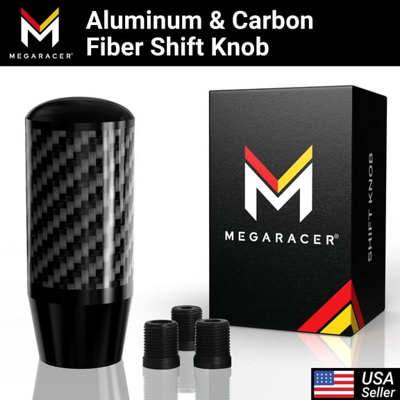 Mega Racer Carbon Fiber Shift Knob for Manual or Buttonless Automatic Transmission, Black