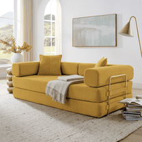 Jopath 78" Convertible Sofa Bed with Fixed-Shape Frame and Removable Armrests,Futon Boneless Couch Lounge Loveseat with 2 Pillows,Folding Mattress Couch for Living Room,No Assembly Needed,Yellow