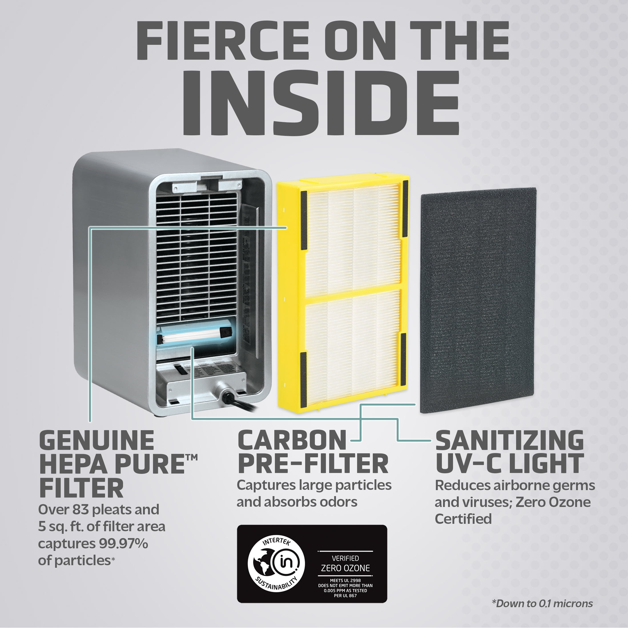 GermGuardian 338 Sq. ft HEPA Pure Filter Tabletop Air Purifier, with UV-C, Silver, AC4100
