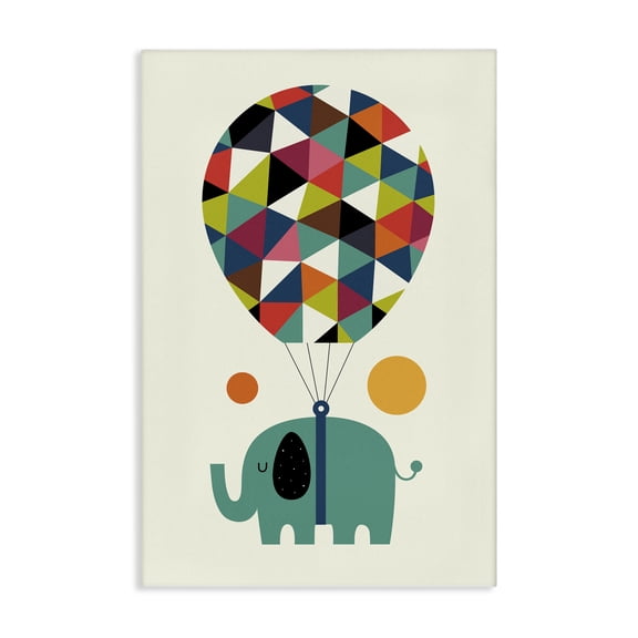 Stupell Industries Elephant with Geometric Balloon Animals Painting Wrapped Canvas Canvas Art Print Wall Art, 16 x 24