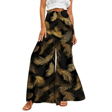 Womens Palazzo Pants Wide Leg Palazzo Boho Floral 2025 Summer Beach Culottes Flowy Casual for Vacation Pants L