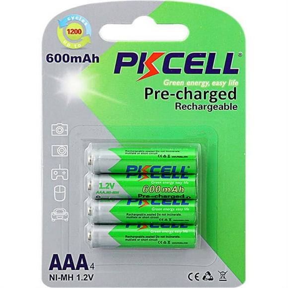PK Cell 1.2V Préchargé Batterie Rechargeable Auto Décharge Faible avec 600 mAh & 44; Pack de 4