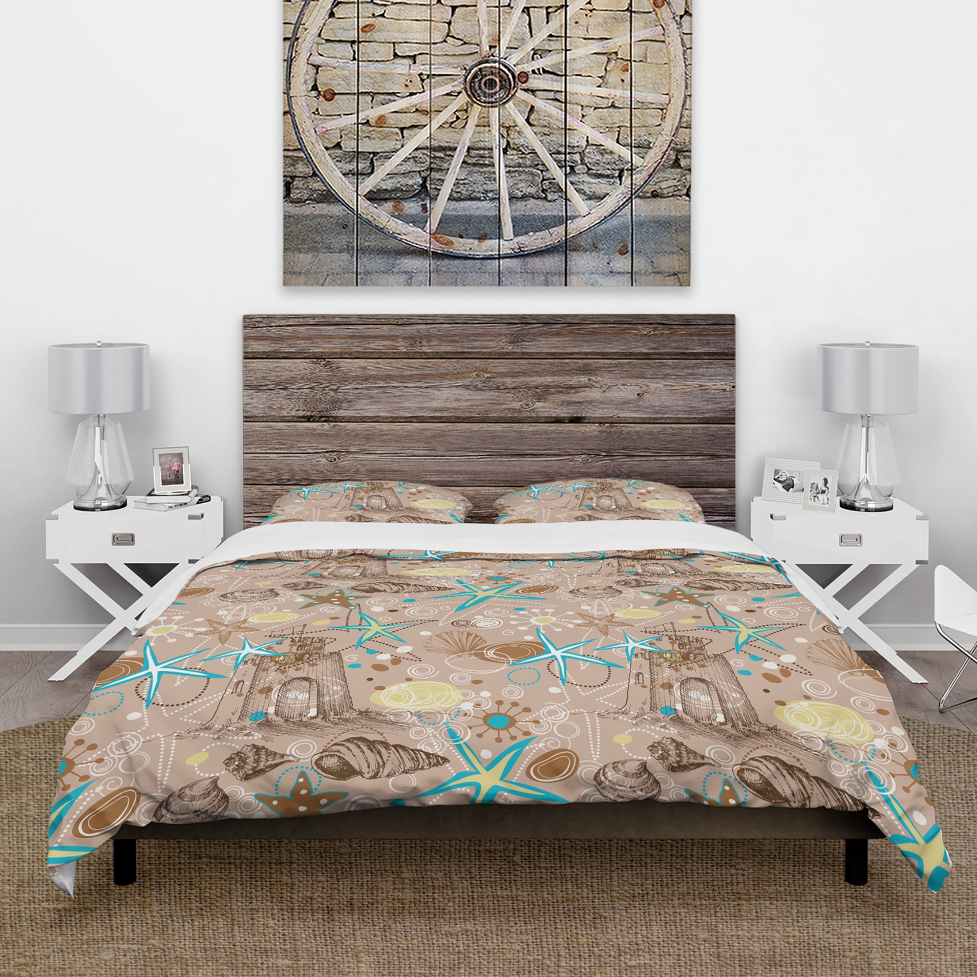 Designart 'Beach life atmosphere with shells and sea stars' Coastal Duvet Cover Set