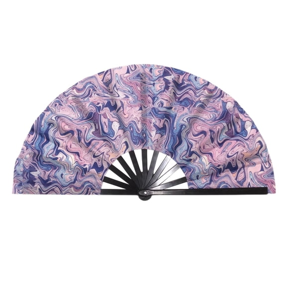 Large Rave Folding Hand Fan with UV Glow - Chinese Foldable Clack Fan for Music Festival, Dance Party, , Club Performance, and Home Decorations