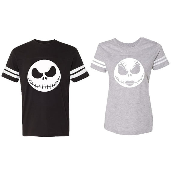 Jack Skull Matching Couple Cotton Jerseys (Men Black / Women Heather) (Men S / Women M)