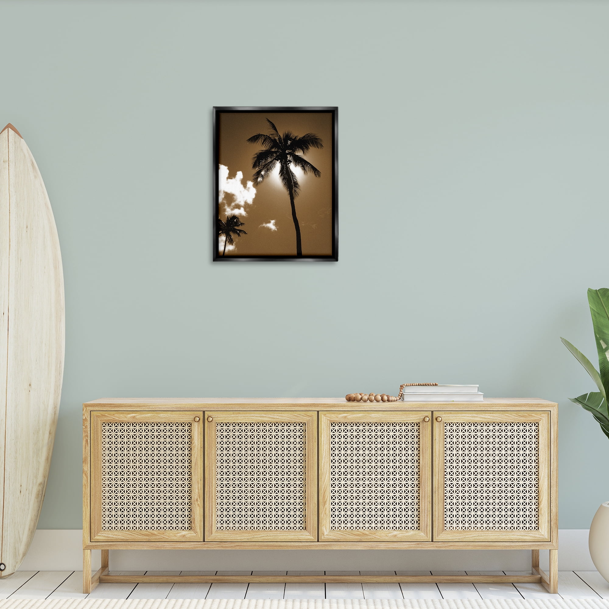 Stupell Industries Sunlight Through Palms Landscape Photography Black Floater Framed Canvas Art Print Wall Art, 25 x 31