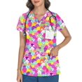 thumbnail image 1 of Scrub Tops LOMON con estampado de cuello en V de Pascua para mujer 3XL con 3 bolsillos, 1 of 6