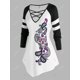 thumbnail image 2 of Talla grande Skull Paisley Print Raglan Manga Criss Cross T Shirt Rosegal Mangas largas de talla grande, 2 of 5