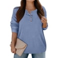thumbnail image 6 of Women's Loose-Fitting Solid-Color Button-Up Long-Sleeved Round-Neck Pullover Knit Sweater Top for Fall Winter Button Front Style,Light Blue,L, 6 of 6