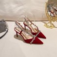 thumbnail image 5 of 2024 principios de primavera Baotou sandalias de diamantes de imitación correa femenina Stiletto estilo de hadas tacones altos zapatos de boda rojos-6cm 35, 5 of 5