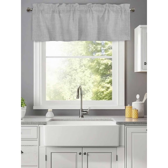 Curtain Valance for Windows,Solid Color Gray Kitchen Valances Rod Pocket Short Curtains,Vintage Linen Monochrome Pattern Window Treatment Panel for Bedroom Bathroom 42x12in