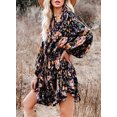 thumbnail image 3 of Asyoly Womens Dresses Boho Floral Print Ruffles Lantern Sleeve Button Down Swing Mini Dress Tie Waist Shirt Dresses, 3 of 7