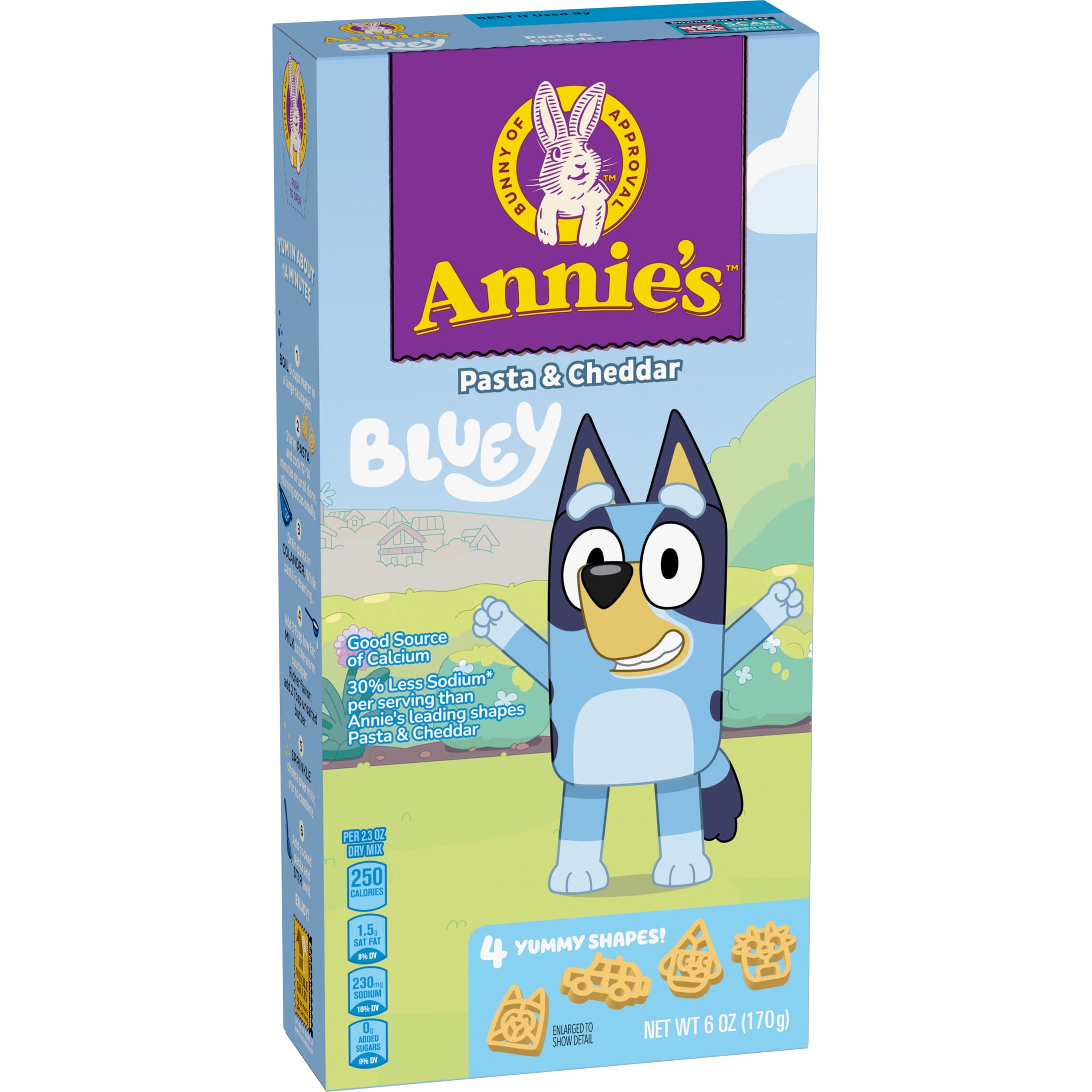 (3 pack) Annie's Bluey Shapes Pasta and Cheddar, Less Sodium, 6 oz