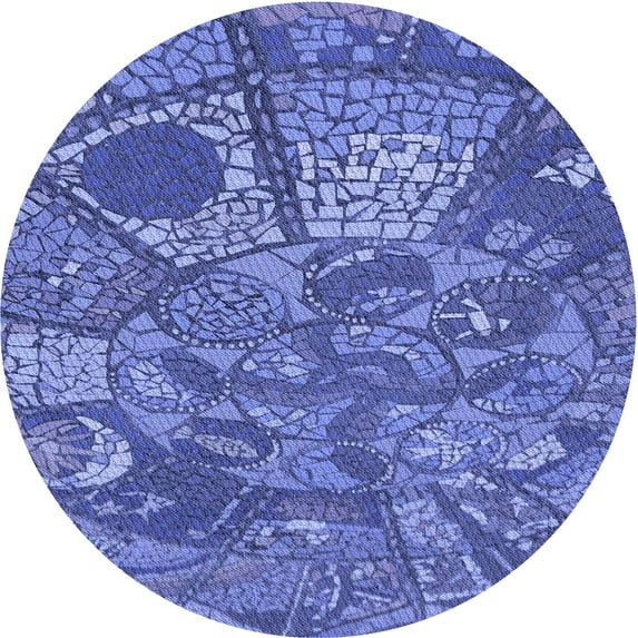 Ahgly Company Machine Washable Indoor Round Transitional Sky Blue Area Rugs, 4' Round
