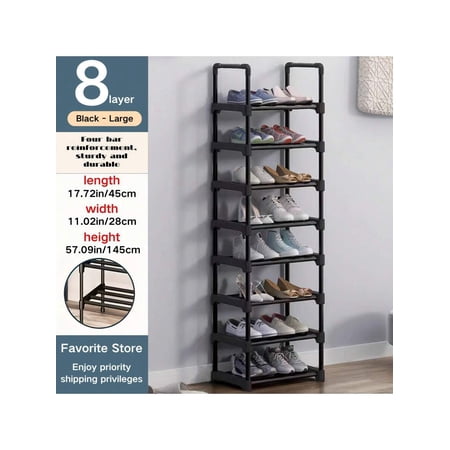 8-Tier Shoe Rack Floor Standing Shoe Organizer Easy Assembly Stackable Shoe Storage Space Saving Large Capacity for Multiple Pairs Living Room Dorm Rental
