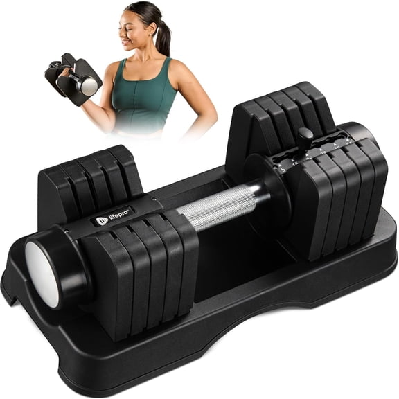 LifePro Adjustable Dumbbells Set – 5in1, 55lb Each Quick Adjust Hand Weights with Rack for Home Gym & Strength Training - Black