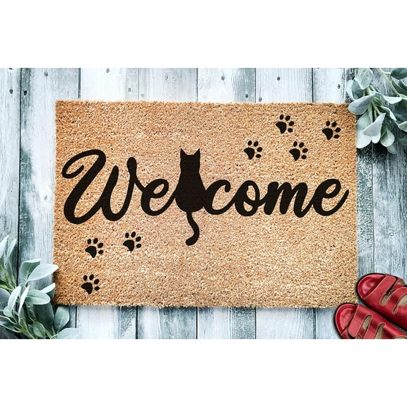 Welcome Sitting CatCute Black Cat Doormat | Welcome Mat | Funny Door Mat | Funny Gift | Home Front Entrance Door Mat for Indoor and Outdoor Entrance Mat Bedroom Mat Anti-slip16x24 Inches Halloween