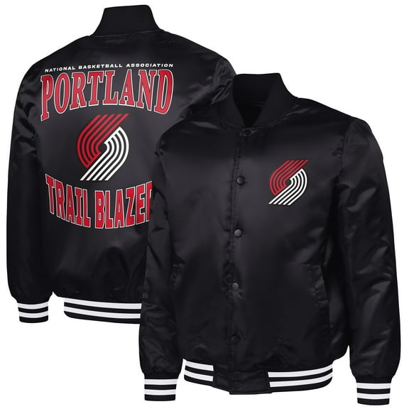 Men's G-III Sports by Carl Banks Black Portland Trail Blazers Adaptive Bold Logo Satin Varsity Jacket