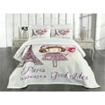 thumbnail image 3 of Ambesonne Paris Quilted Bedspread Set 3 Pcs, Hearts on Eiffel Tower, Queen Size, Pale Pink Purple White, 3 of 5