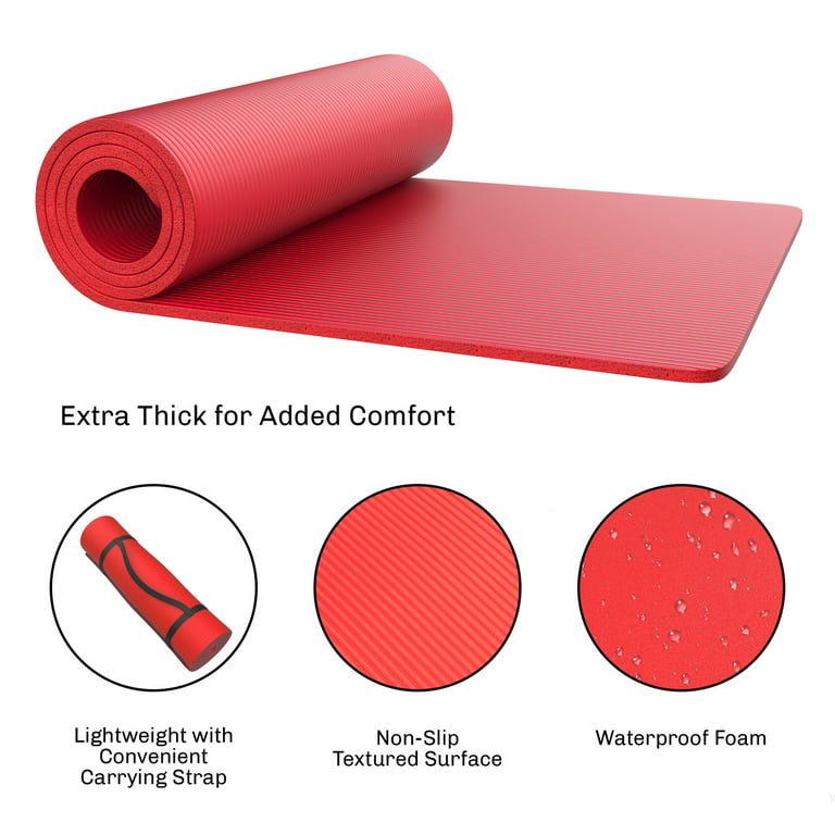 Foam Sleep Pad- 0.50” Thick Red Camping Mat - Non-Slip