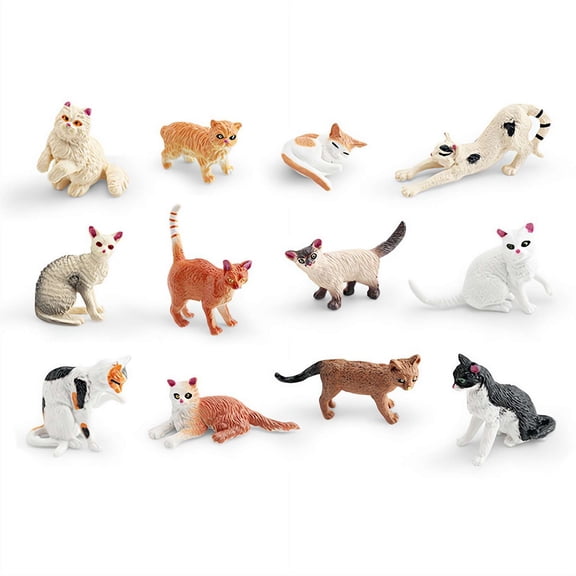 12pcs Mini cat Figurines,Hand Painted Tiny cat Realistic Detailed Plastic cat for home decor