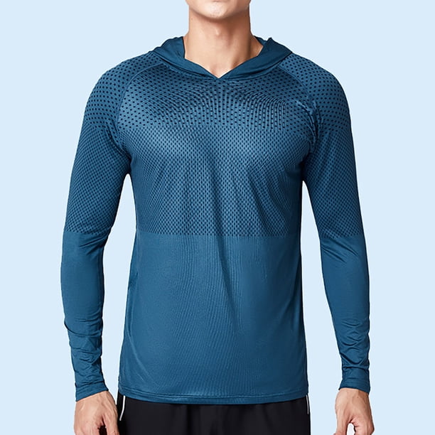 pstuiky camisa de manga larga para hombre, Blusa deportiva transpirable de manga larga con capucha para hombre, color liso camisetas de hombre xl
