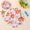 thumbnail image 3 of Fortune Infant Girls Swimsuit Baby Flower Print Long Sleeve Zipper Ruffle Swimwear+Cap, 3 of 8