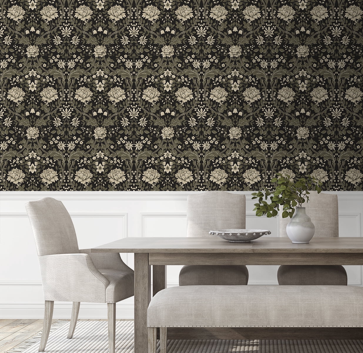 Nextwall Ebony & Pavestone Honeysuckle Trail Peel And Stick Wallpaper - 20.9 in. W x 18 ft. L Roll