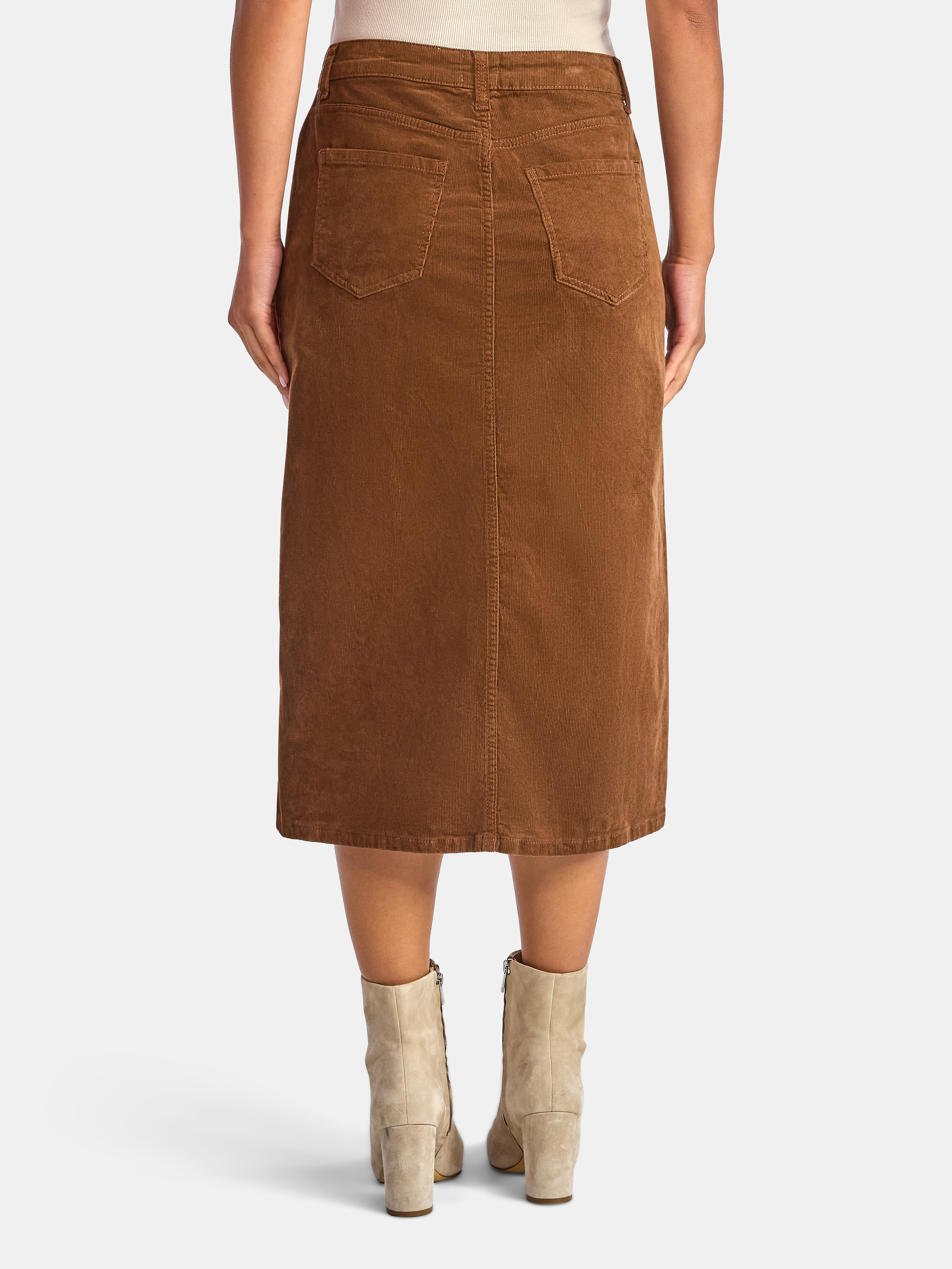 Time and Tru Women's Corduroy Midi Skirt with Front Slit, Sizes 0-20
