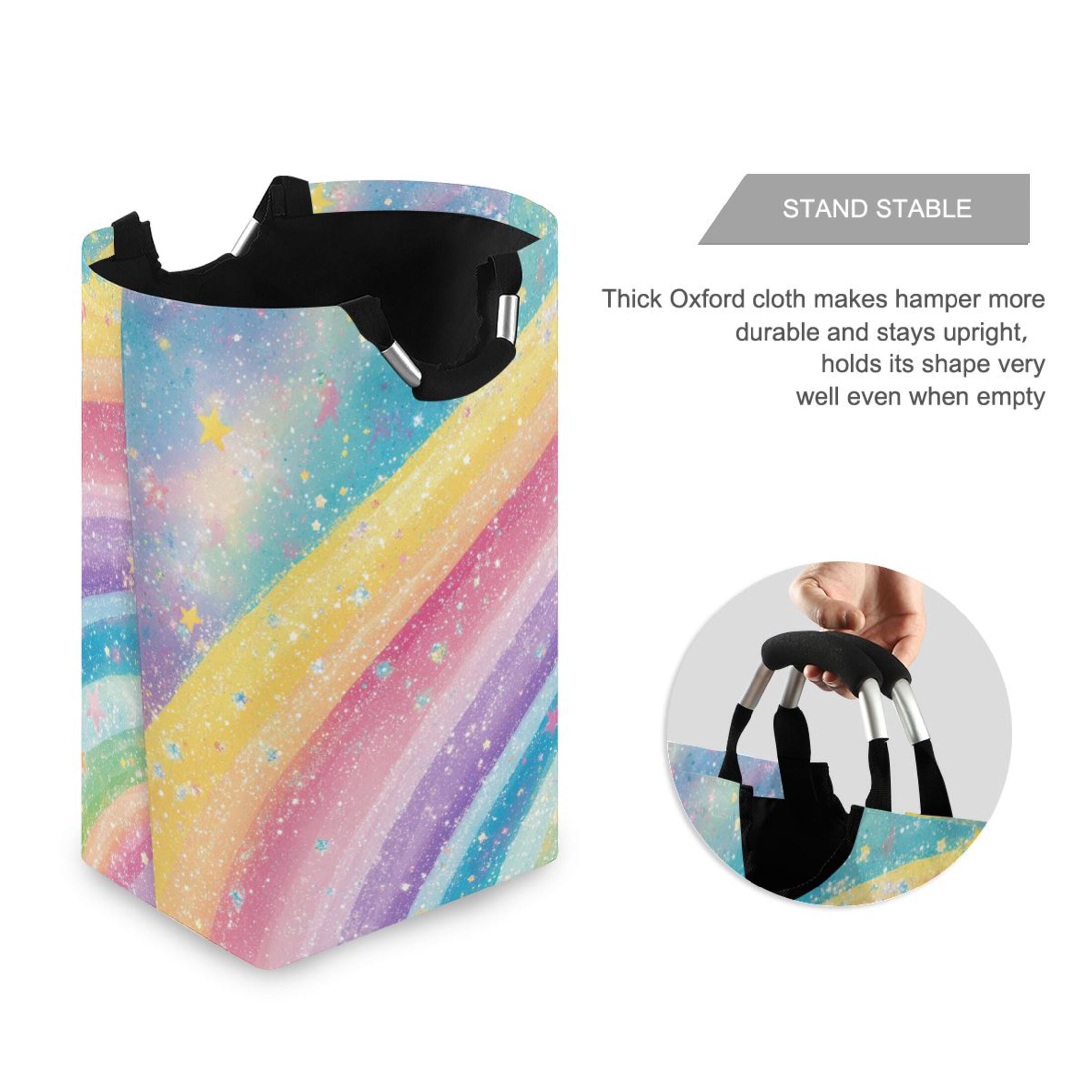 Laundry Basket Collapsible Laundry Basket Hamper with Handles for Dorm Clothes Toy Storage Glittery Rainbow