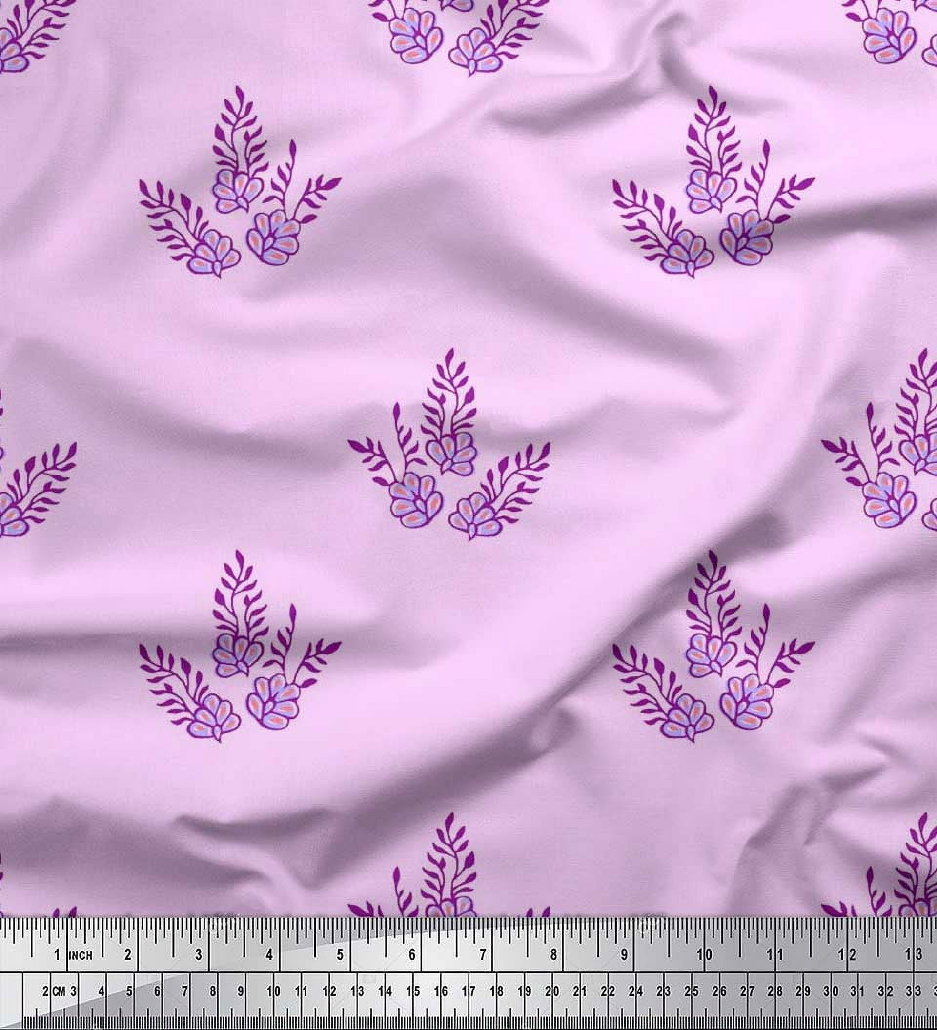 Soimoi Velvet Fabric Leaves & Floral Block Print Sewing Fabric Yard 58 Inch Wide