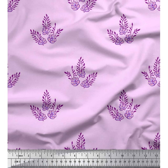 Soimoi Velvet Fabric Leaves & Floral Block Print Sewing Fabric Yard 58 Inch Wide
