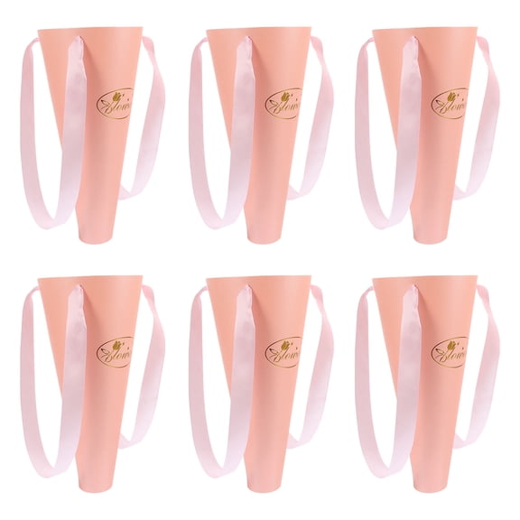 UPOUART 6pcs Flower Bouquet Bag, Foldable Portable Pink Paper Wrapping Bucket