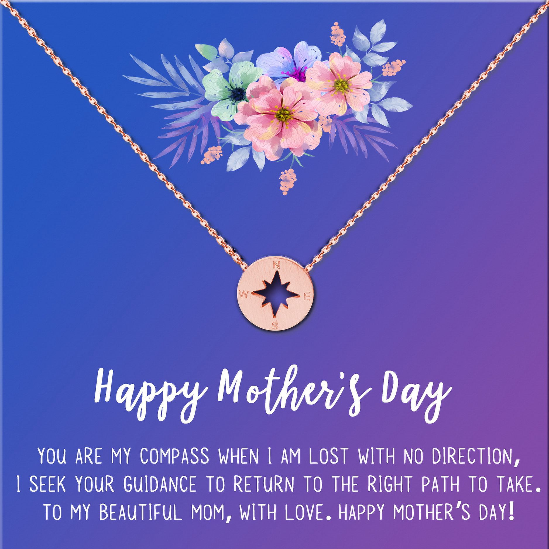 Mother's Day Jewelry For Mom, Mother's Day Necklace, Gift for Mom, Mother's Day Jewelry Gifts, Gift for Her, Mother's Day Necklace, with Gift Box [Rose Gold Compass, No Personalized Blue-Purple Card]