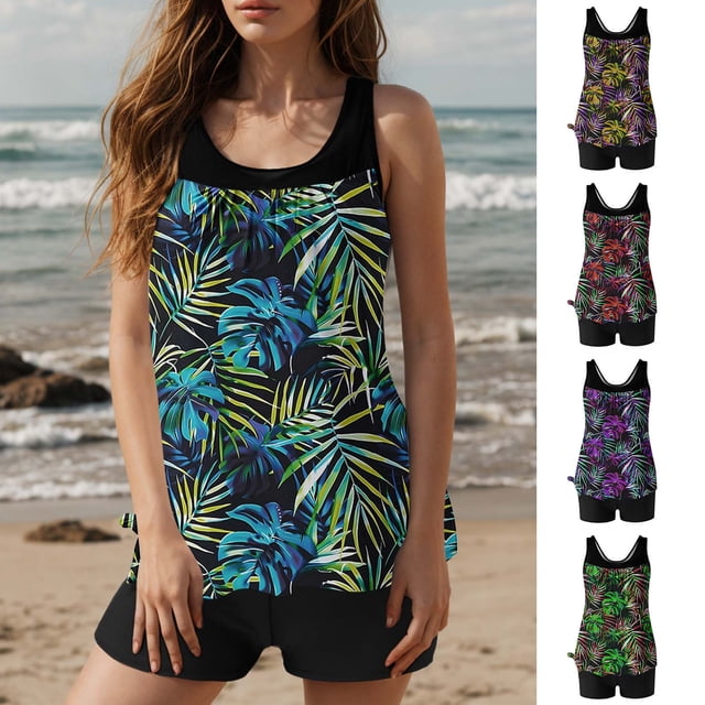 TaTaai Women's Vintage Conservative Bikini, High Waist Printed Swimsuit Set, Two Piece with Removable Padded Bra for Hot Spring Gift