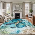 thumbnail image 3 of Turquoise Turtle Area Rug 5x8 FT, Non Slip Bedroom Throw Carpet, Farmhouse Coastal Starfish Seaweeds Washable Soft Floor Carpet Non-Shedding Rug for Living Room Nursery Dorm Office, 3 of 9