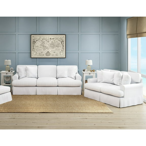 Horizon 2PC Slipcovered Sofa Loveseat Set in White Washable Performance Fabric