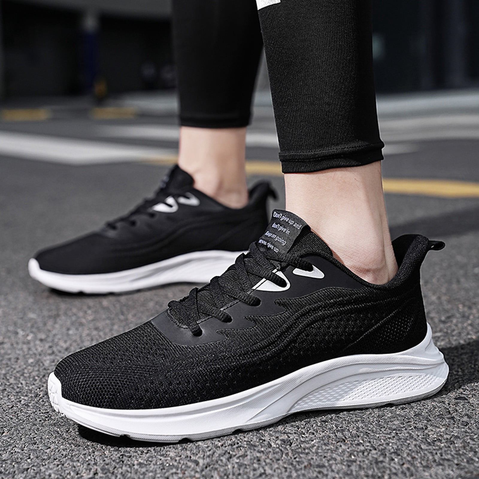 Caqnni Men's Walking Shoes Non Slip Breathable Running Tennis Shoes Casual Fashion Sneakers Mesh Workout Sports (Black,45)